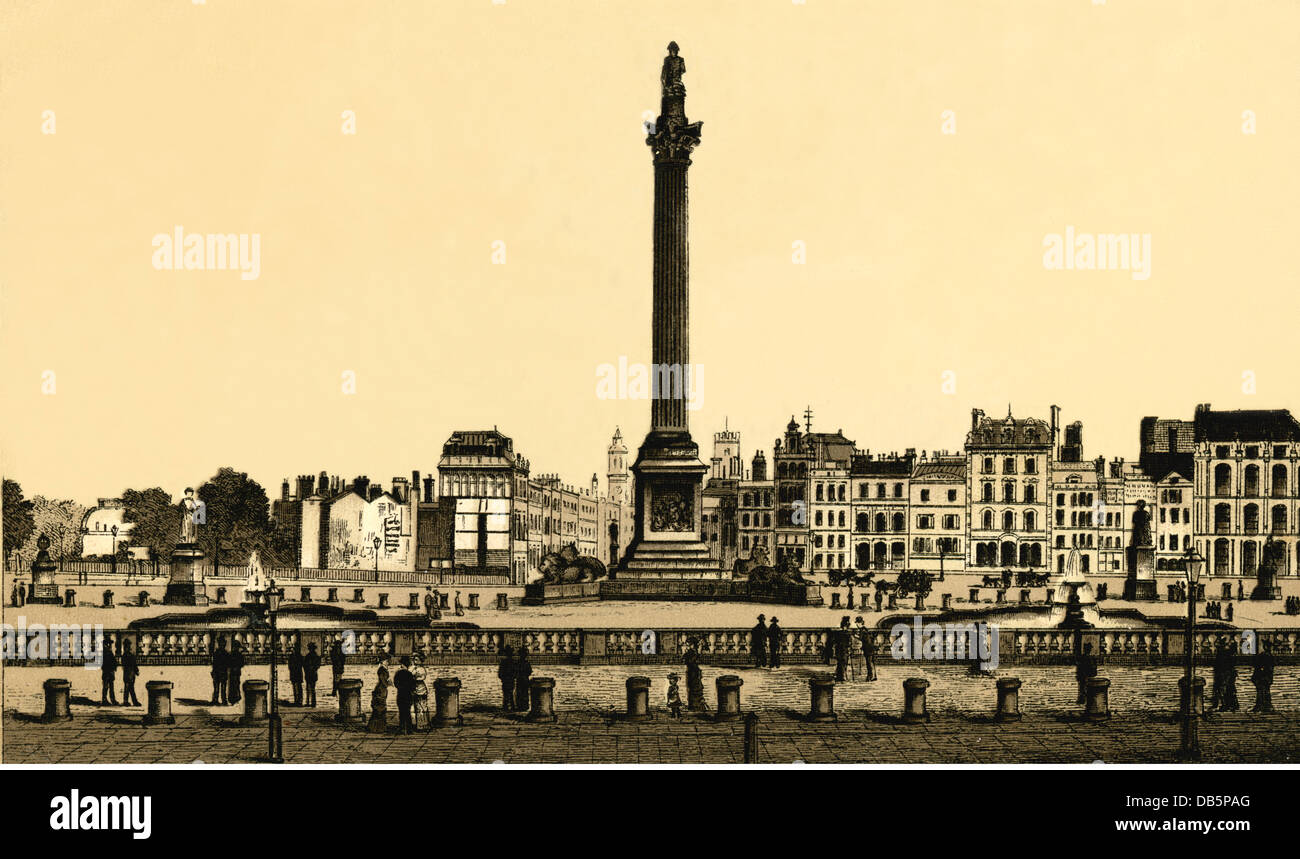 Geographie / Reisen, Großbritannien, London, Nelson`s Monument und Trafalgar Square, Lithographie ab ca. 1890, Additional-Rights-Clearences-not available Stockfoto